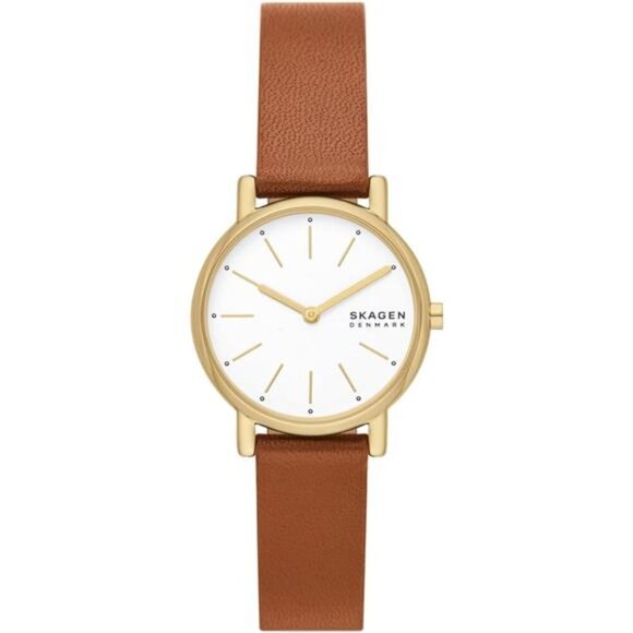Women's Round Gold/Brown Leather Watch